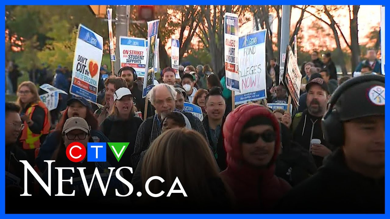 Hundreds of college support workers rally as job action stretches into fourth week