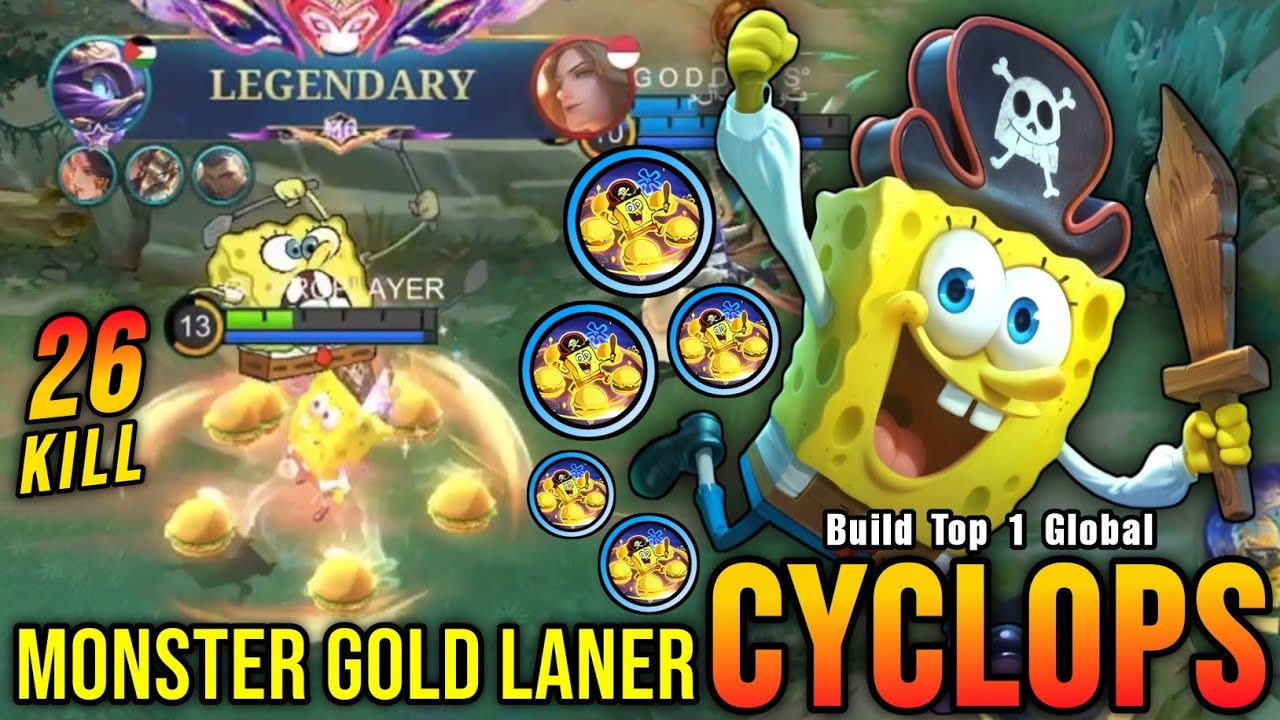 26 Kills!! Cyclops SpongeBob Skin Monster Gold Laner!! - Build Top 1 Global Cyclops ~ MLBB