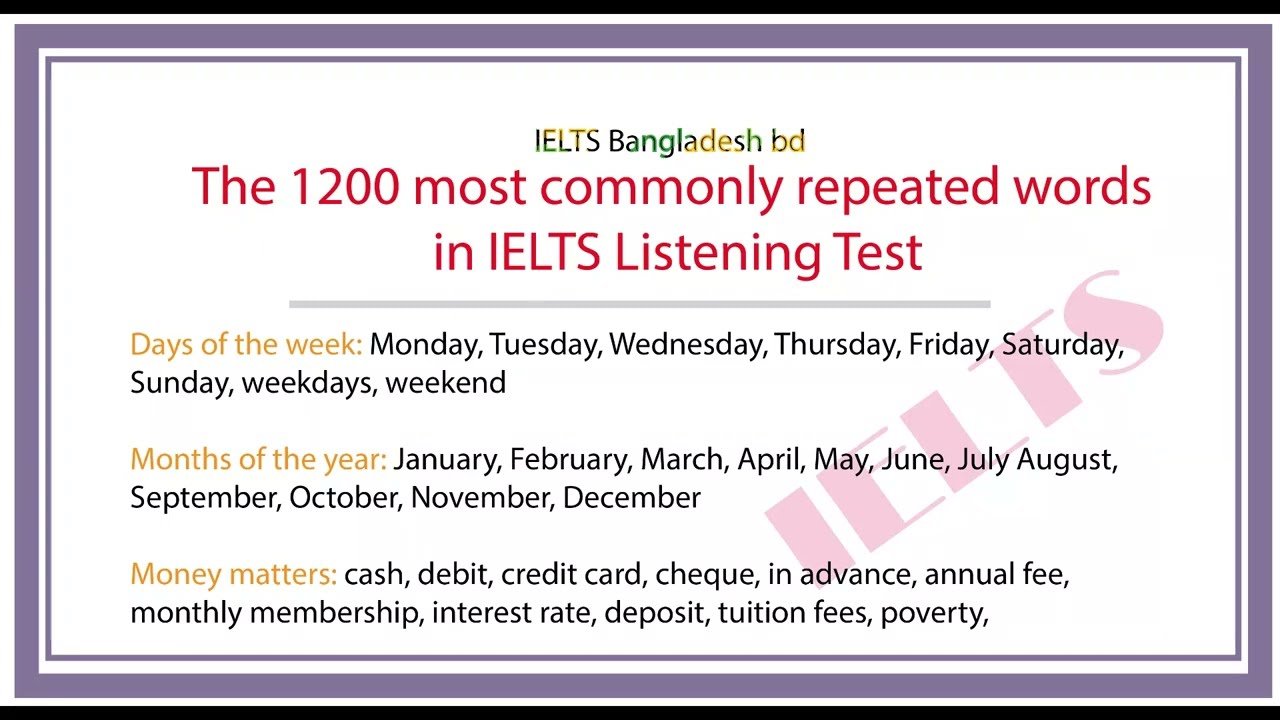 The 1200 most commonly repeated words in IELTS Listening Test  #ielts  #pronounciation #listening