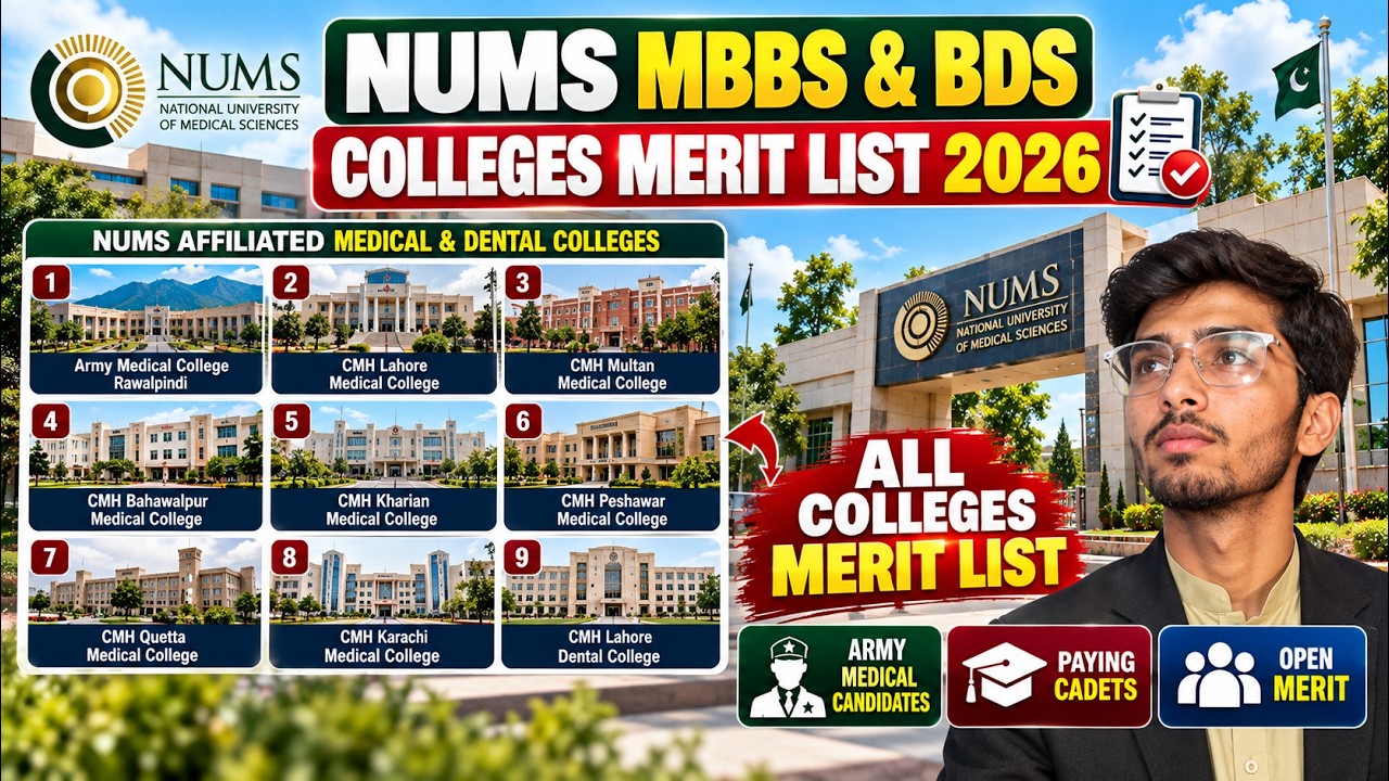 NUMS MBBS BDS Merit List 2026-27 🔥 All Colleges | AMC, Paying Cadet & Open Merit