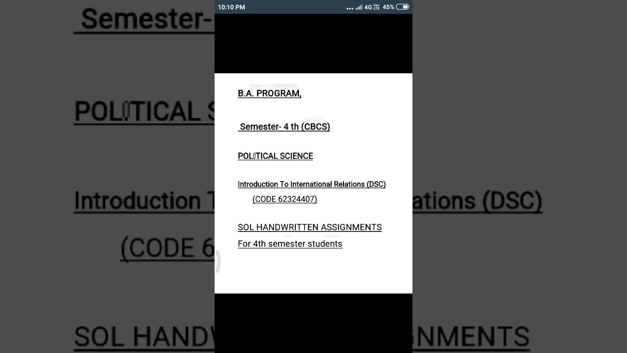 Sol solved assignment on political science subject for B.A. PROGRAM students of 4th semester