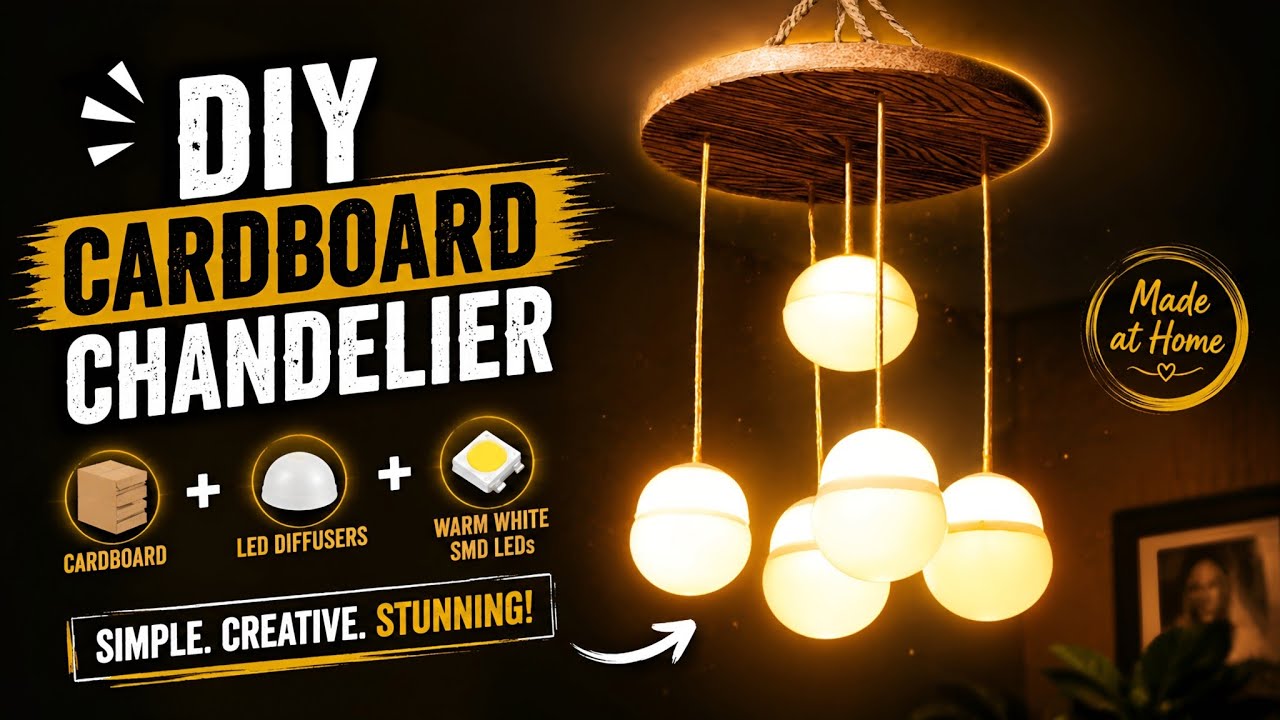 DIY Chandelier from Cardboard & Broken LED Bulbs | Easy Upcycled Home Decor Project | Recycling
