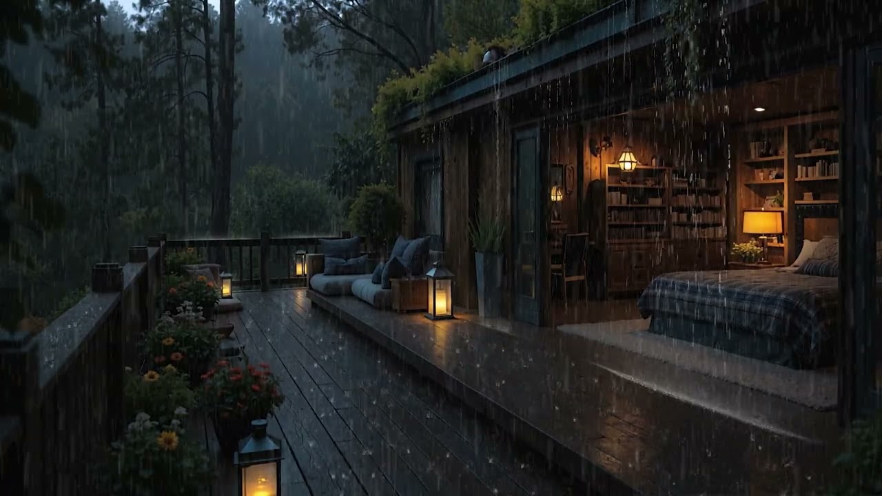 Quiet Rain Over a Woodland Cabin Roof 🌙 Cozy Dark Room Ambience | 4K – No Ads
