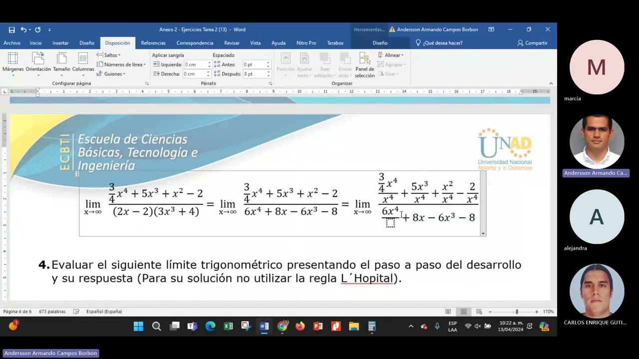 Tarea 3. Puntos 3, 4 y 5. Cálculo Diferencial. UNAD. 1601 2024.