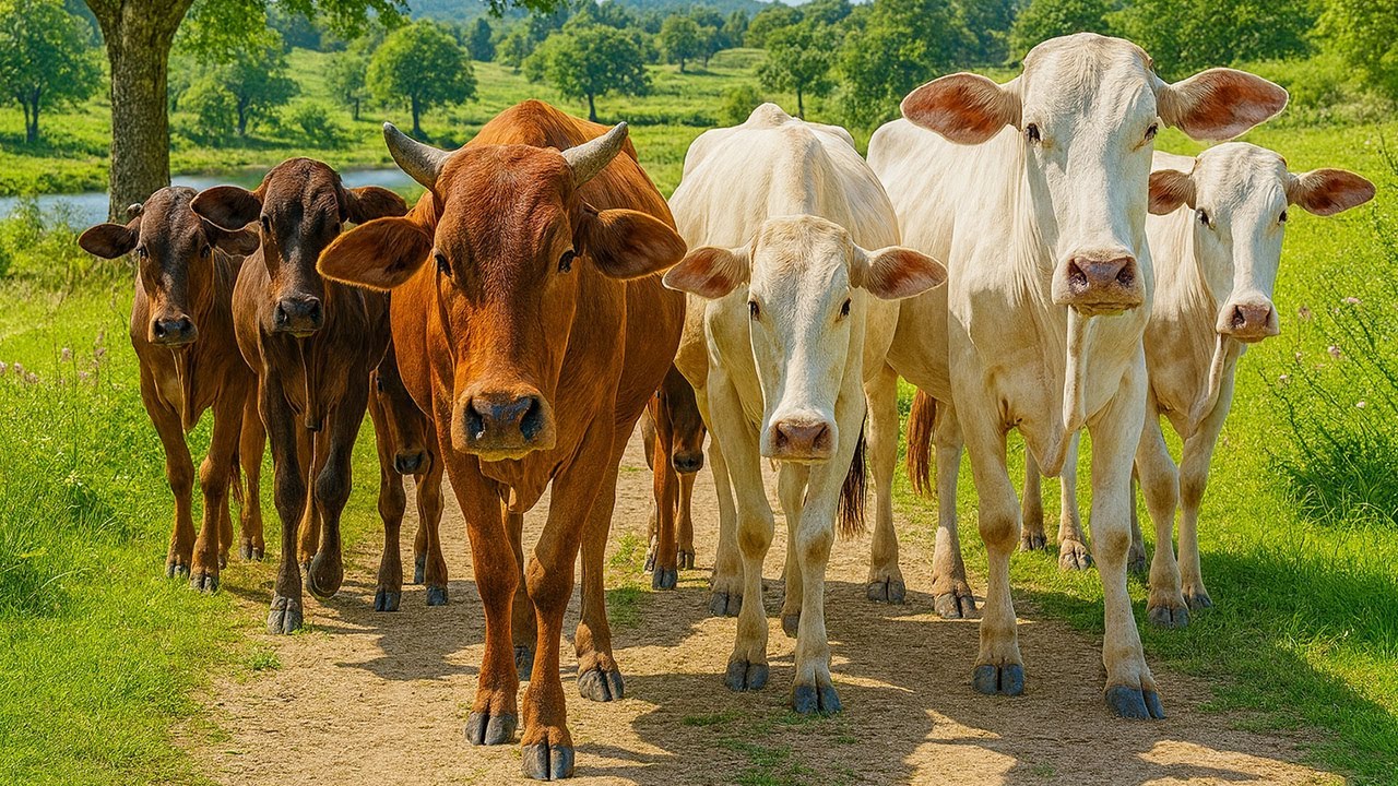 Puluhan Sapi Lembu Disore hari Berjalan Menuju kandang, Suara Sapi Moo, Kawanan Sapi lucu yang sehat