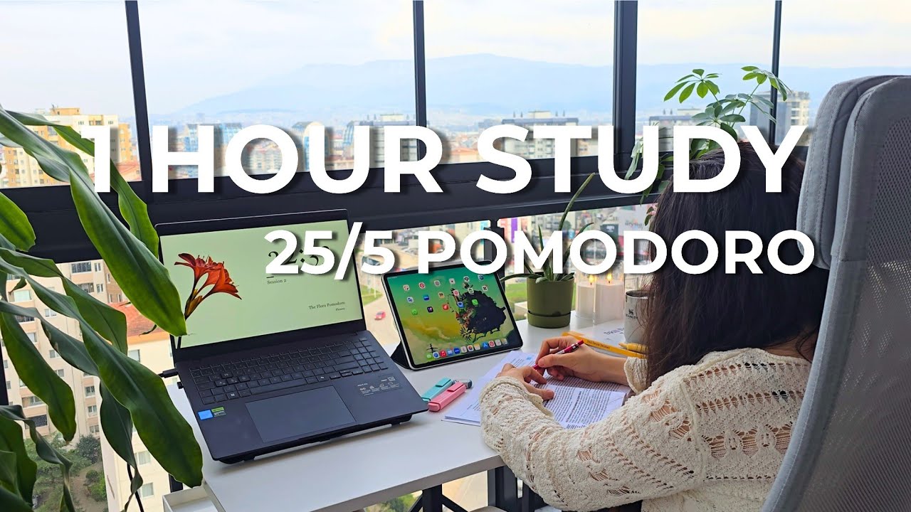 1 Hour Study With Me | 25/5 Pomodoro | City Ambience & ASMR (No Music) 🏙️✍️