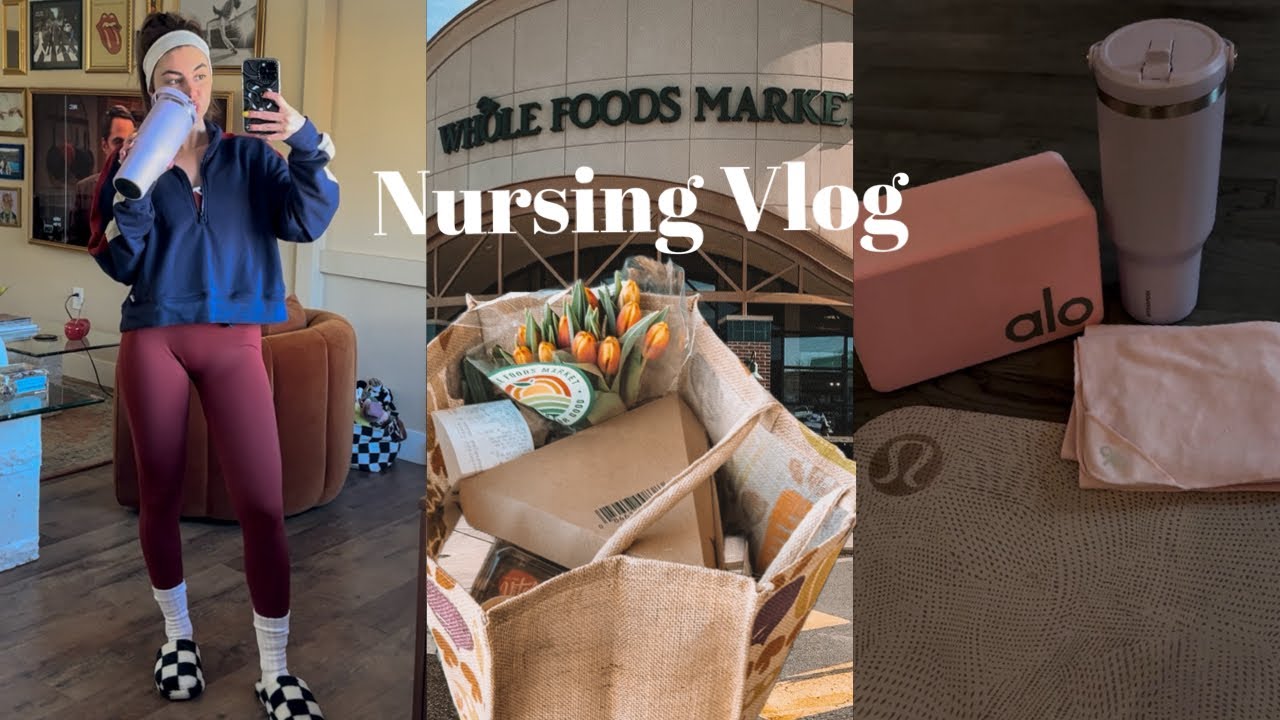 day in the life | nurse nightshift routine, fave work snacks, yoga, grocery run, grwm for work!