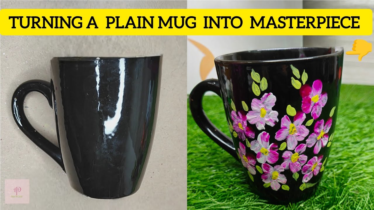 ❌Don't paint on white Mugs! Try this instead ✨DIY handpainted black Mug🌸#giftideas #satisfying art