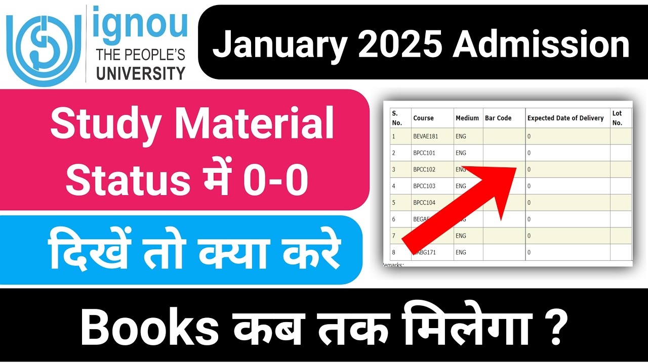 IGNOU Study Material Status में 0-0 दिखें तो क्या करे ? IGNOU Admission 2025 January Session Books