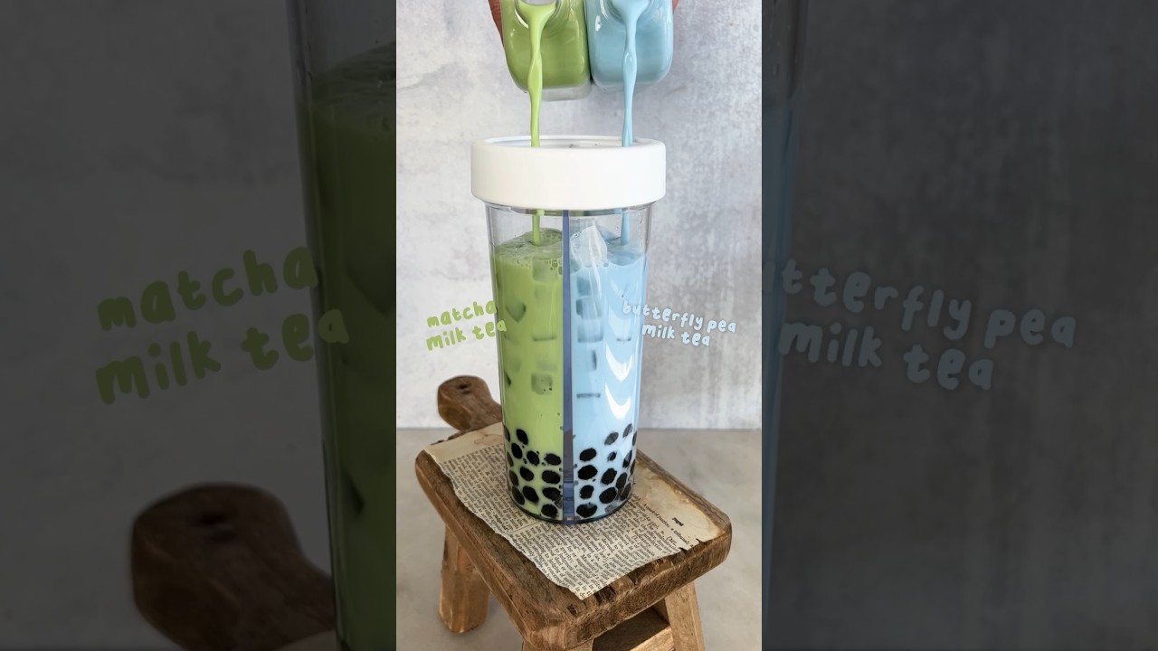 Split cup: Matcha or Butterfly Pea Tea? #boba