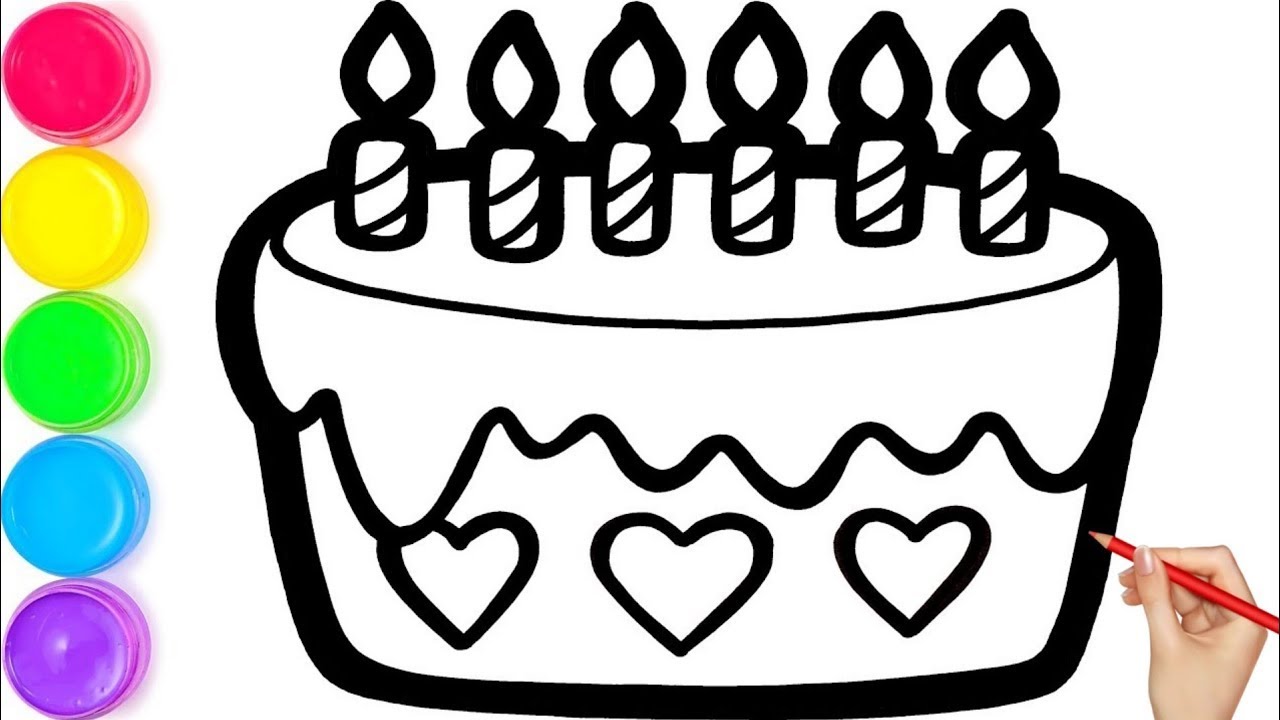 Easy Super Birthday cake drawing, painting and colouring for kids, toodles for kids, cake drawing