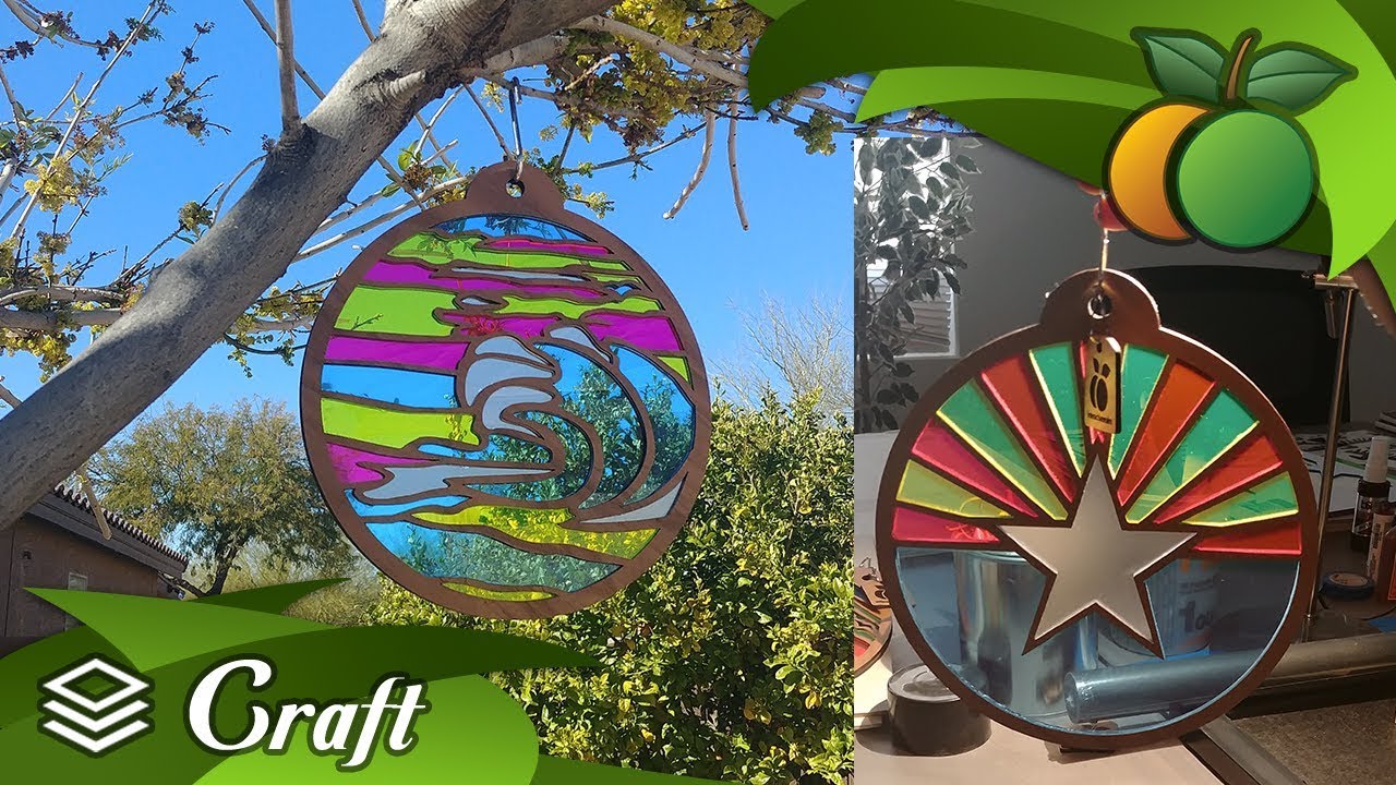 Laser Cut Sun Catchers + Glowforge + Plywood & Acrylic + Arizona Flag & Ocean Wave