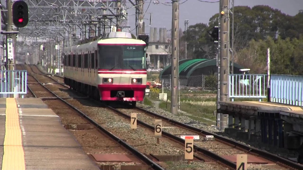 西鉄８０００系特急：単線―複線切換駅通過シーン