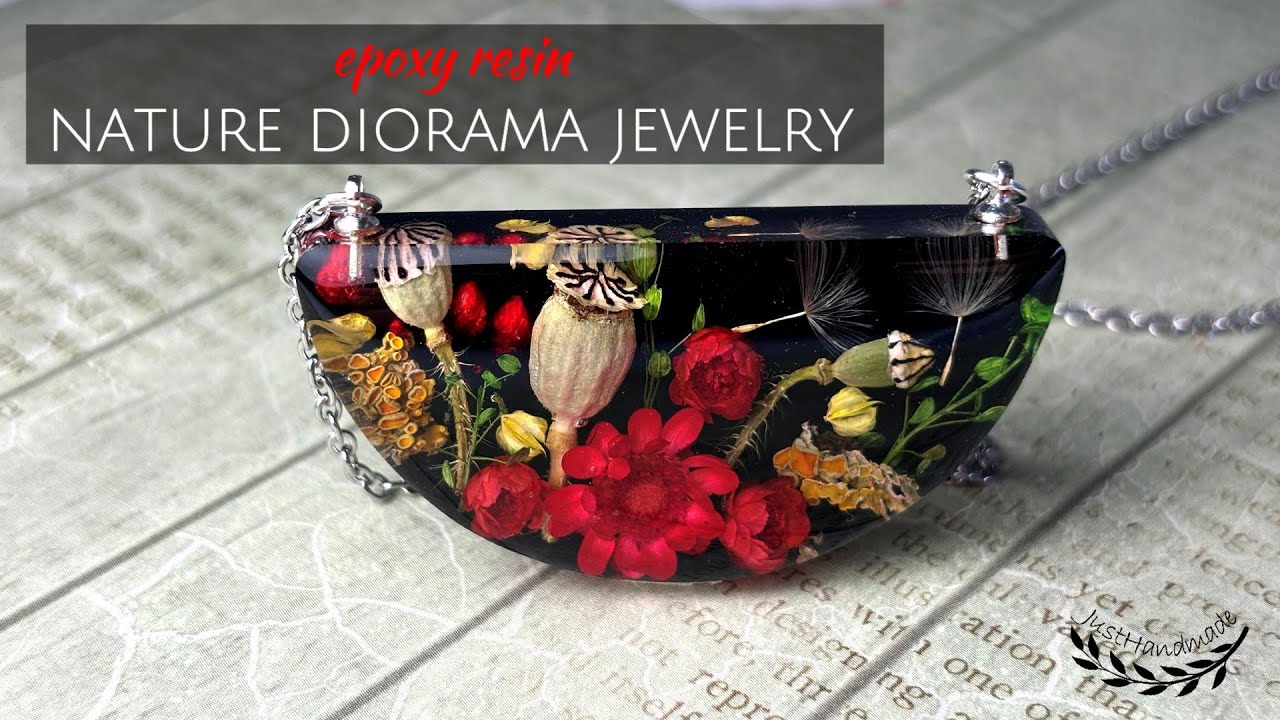 JustHandmade - Epoxy resin nature diorama with flowers and seeds necklace - tutorial/Jewelry design