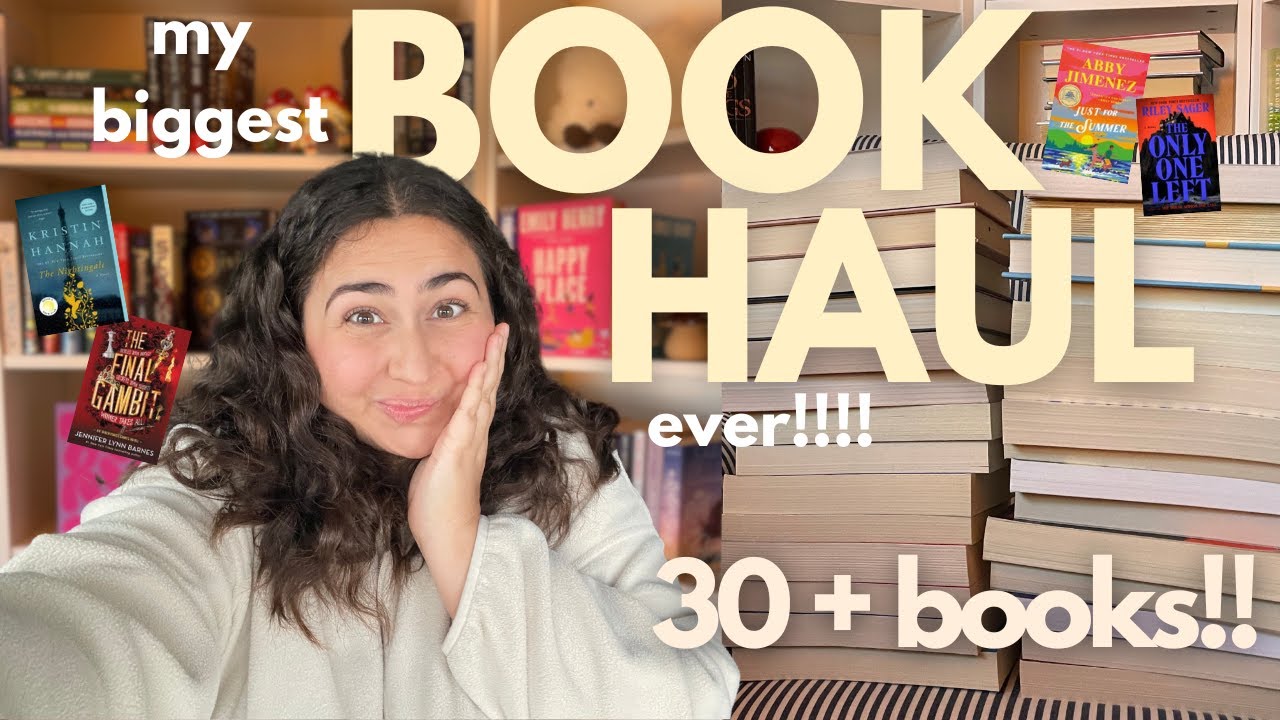 my biggest book haul ever! 📖🧸🍿 30 books! thrifted, little free libraries, & book outlet haul
