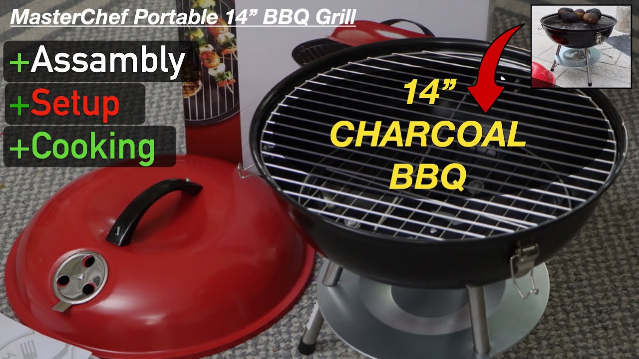 Master Chef 14'' Charcoal Kettle BBQ Grill Assembly, Setup & Cooking Review !!