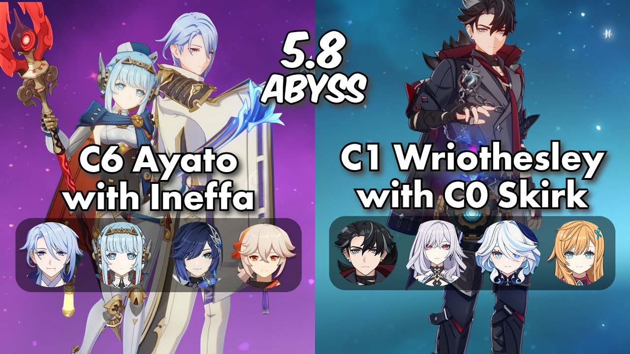 C6 Ayato with Ineffa Lunar Charge & C1 Wriothesley w/ C0 Skirk Dual DPS | 5.8 Abyss | Genshin Impact