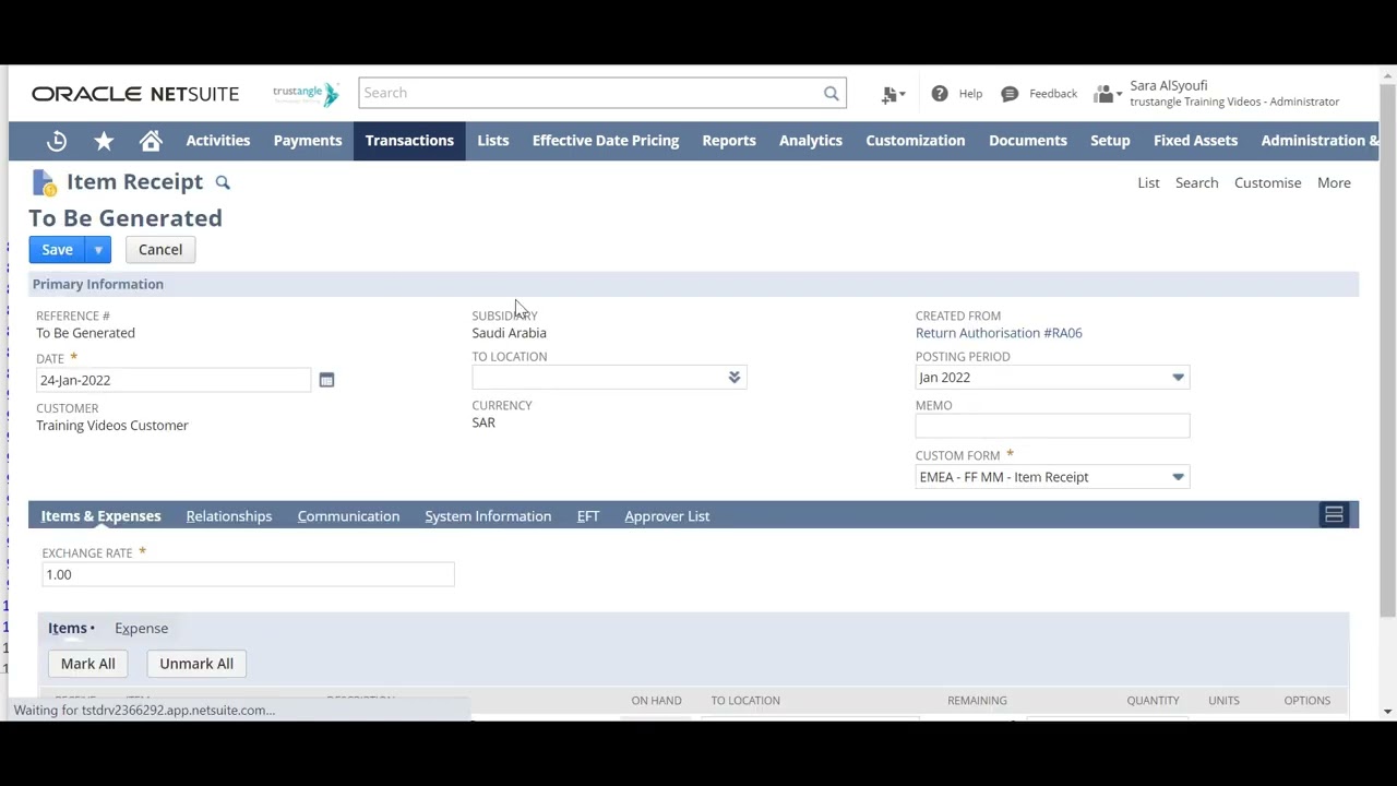 NetSuite | Sale Order Return Authorization And Receive