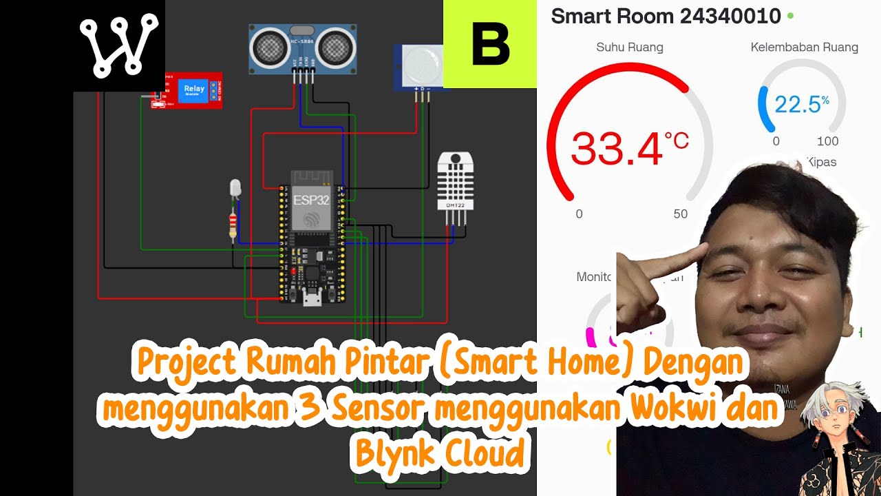 Project Rumah Pintar (Smart Home) Dengan menggunakan 3 Sensor menggunakan Wokwi dan Blynk Cloud