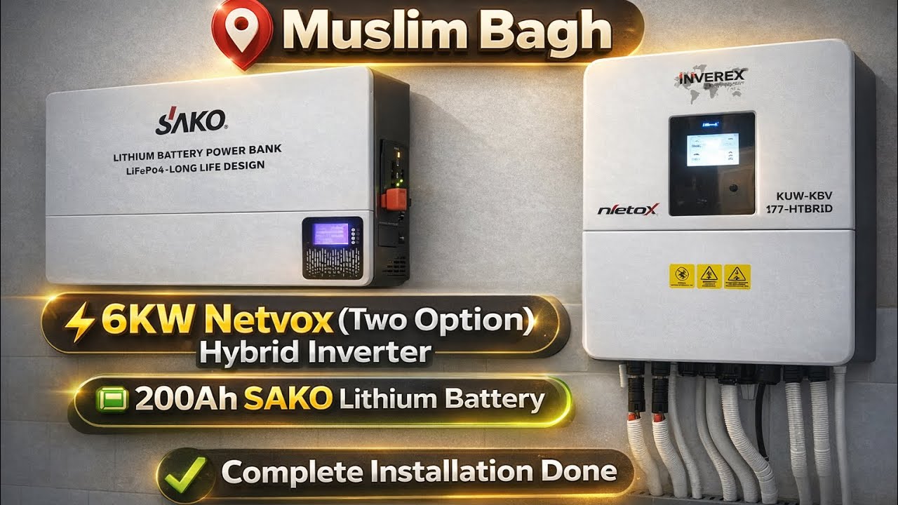 Muslim Bagh Loralai 6KW Netvox Hybrid Inverter 200Ah SAKO Lithium Battery Solar System Installed