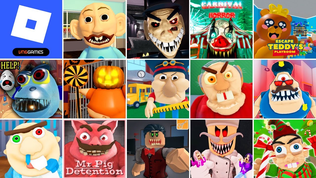 Roblox,SCARY DOLL CURSE!,SIR SCARY'S MANSION,The Carnival of Horror,Escape Teddy's Playroom Obby!