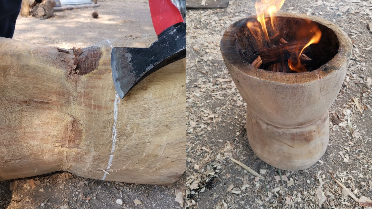 How to make Large Wood Mortar | COMO FAZER UM PILÃO
