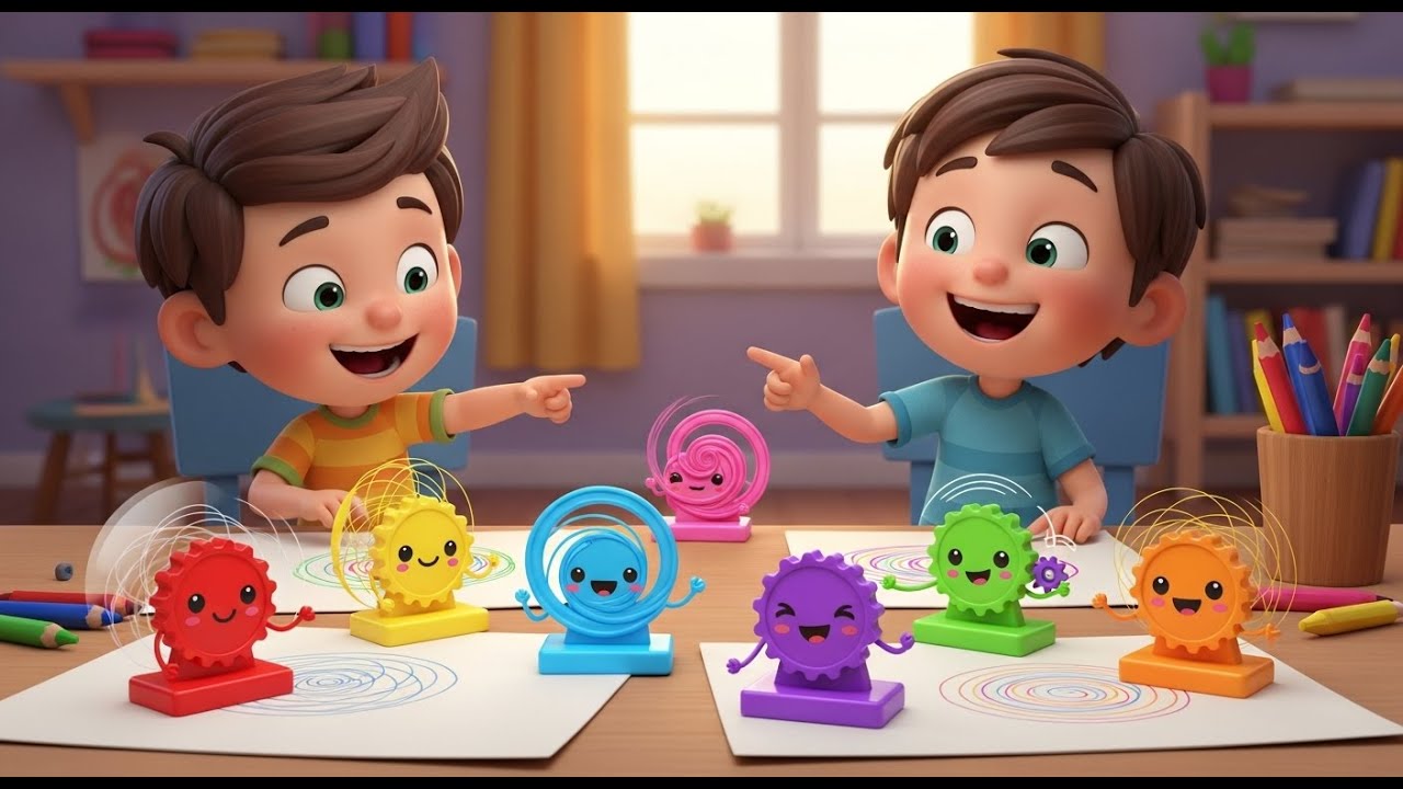 Sete pequenos espirógrafos de brinquedo | Cores e Formas Geométricas