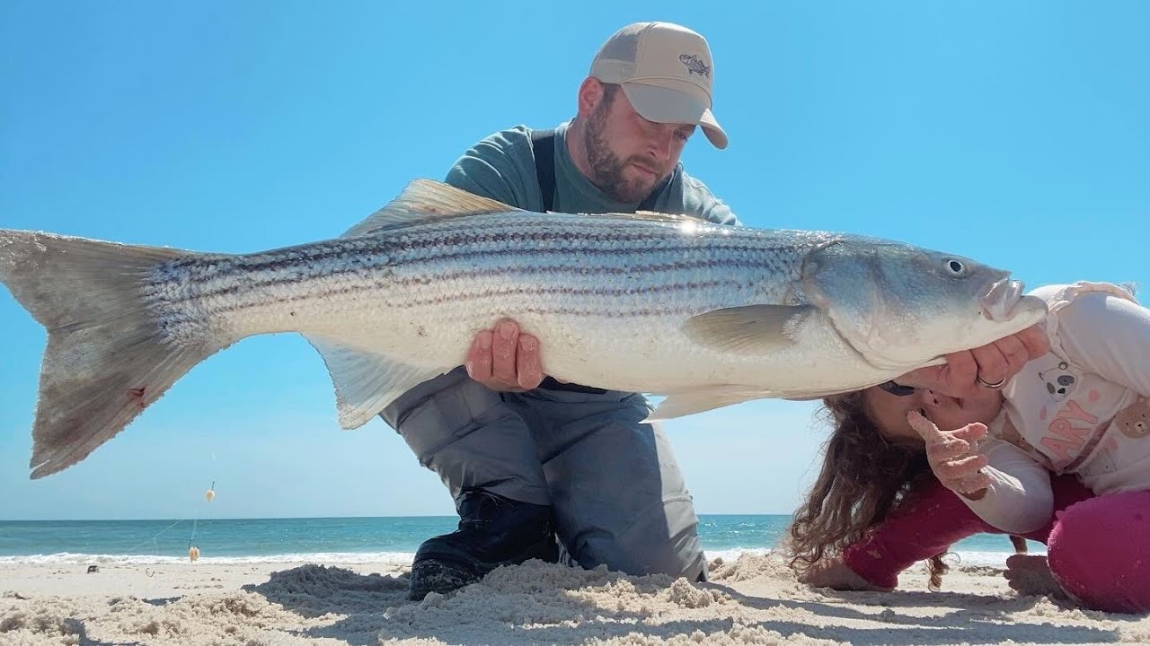 Big Striped Bass in the Ocean Surf!! Late-April Fishing on Long Island, New York