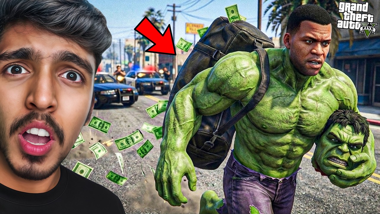 Franklin Robing A Bank Wearing Hulk's Suit in GTA 5.!