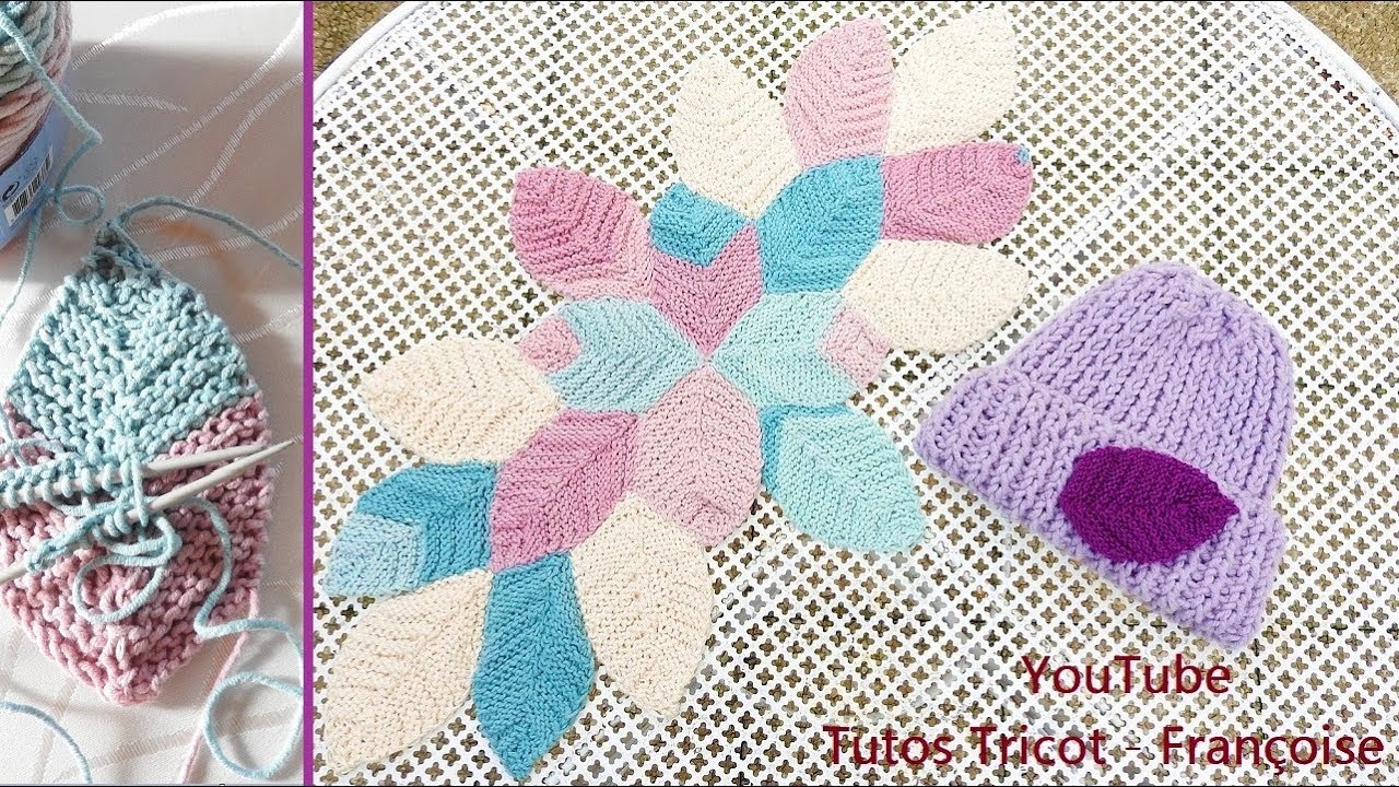 Tuto Tricot tricoter Feuille au point mousse | Napperon Feuilles Nervurées aux aiguilles à tricoter