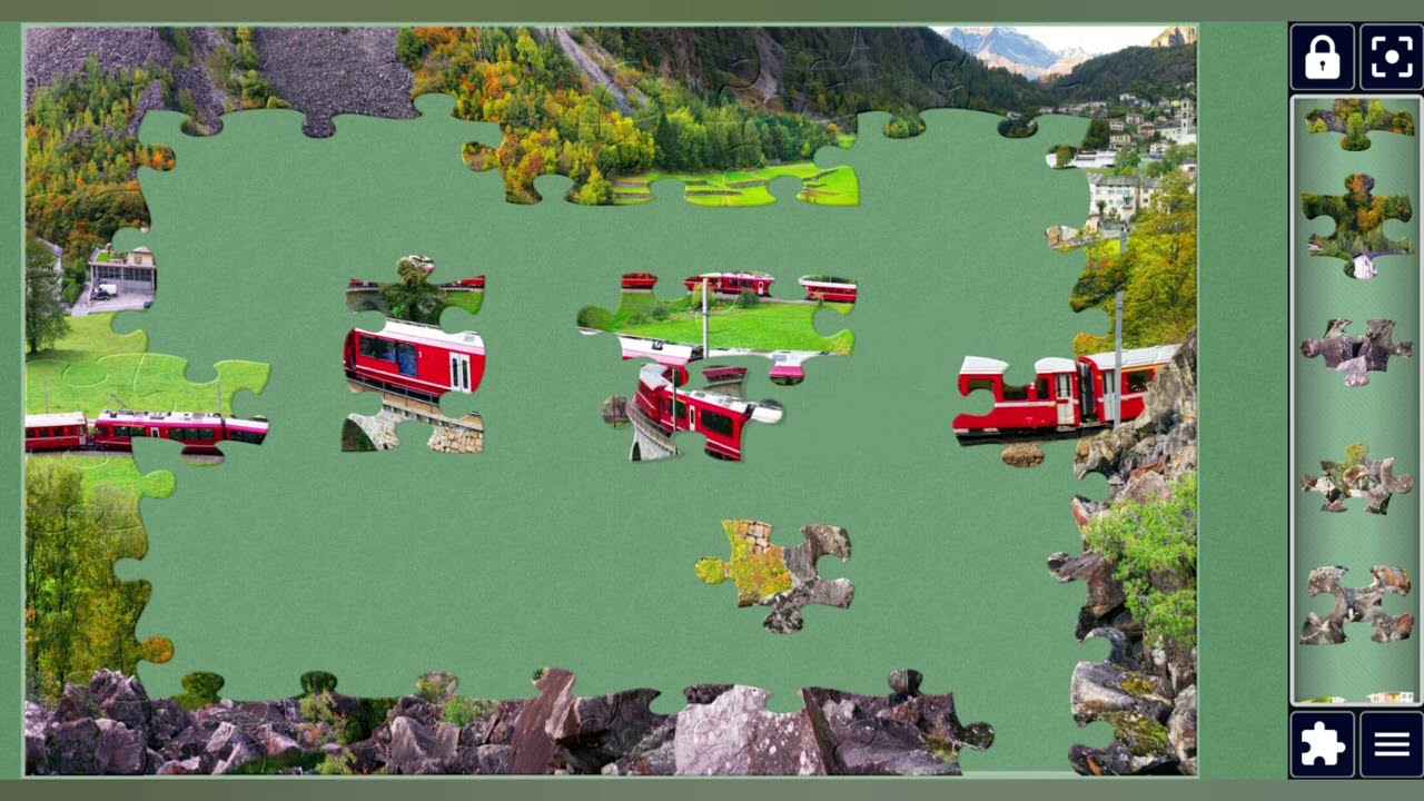Red Train Crossing a Stone Viaduct in the Mountains🚂🖼||Beautiful puzzles Art🧩||