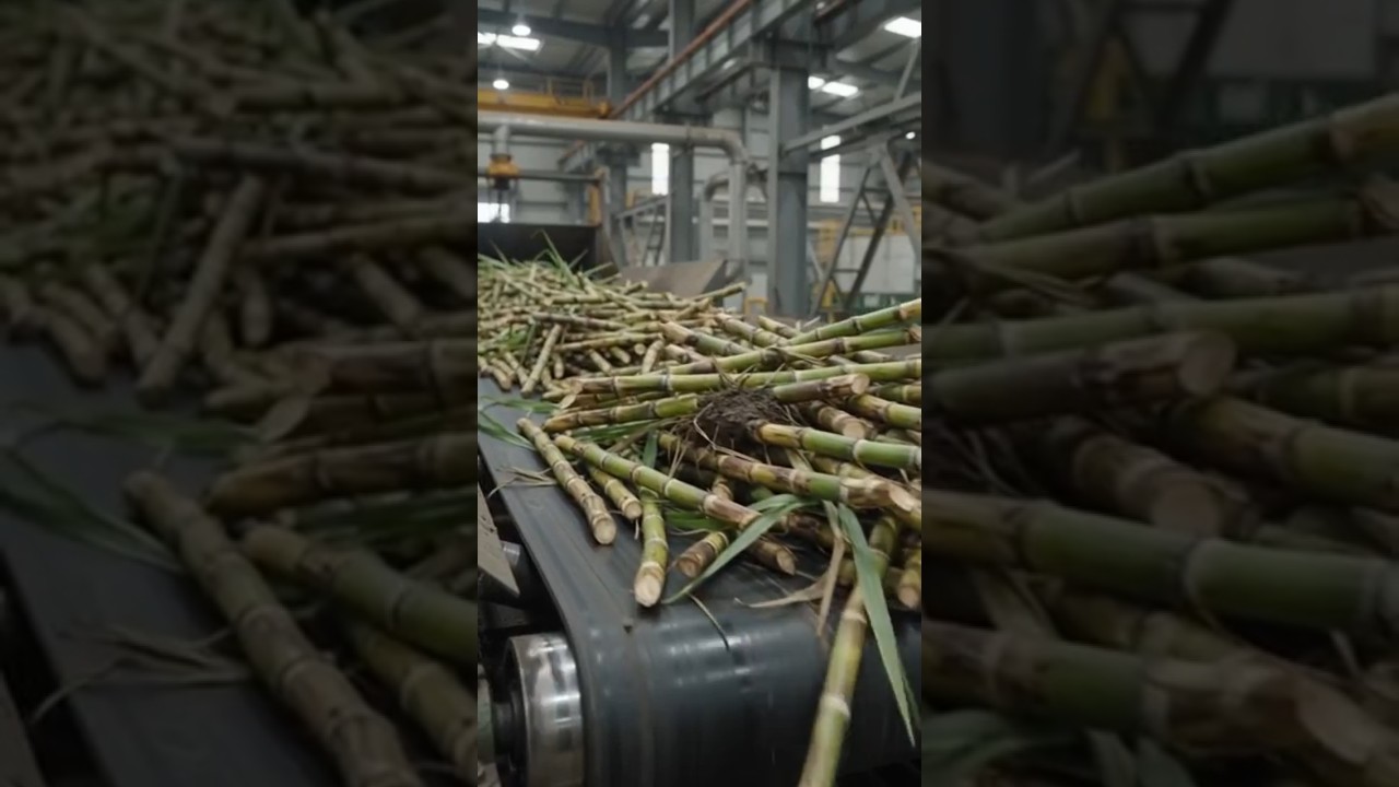 #sugarcane to pure white sugar,  production process inside a modern factory.