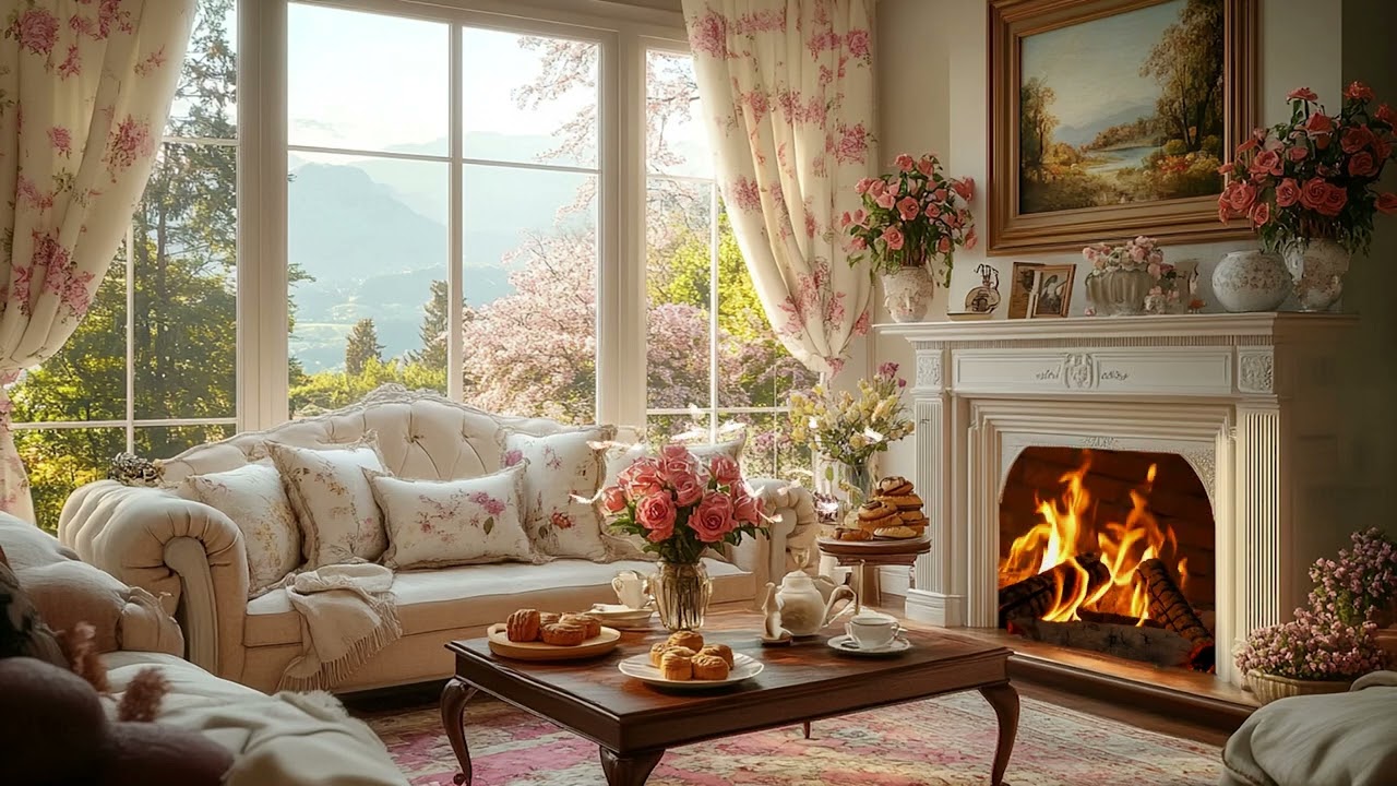 Relaxing Spring Music with Fire Sounds and Soothing Piano Melodies - Soft Music For Sleep & Focus
