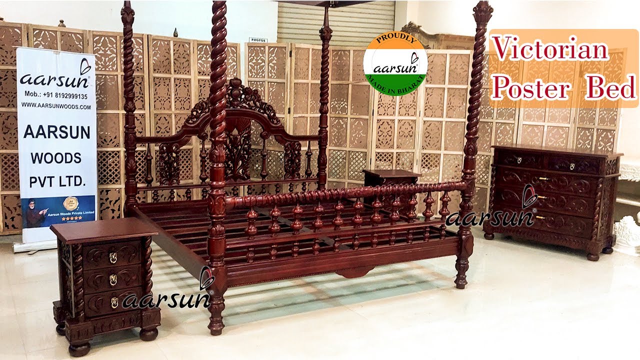 Victorian Canopy Bed design | Teak Wood Carved Poster Bed design | Aarsun