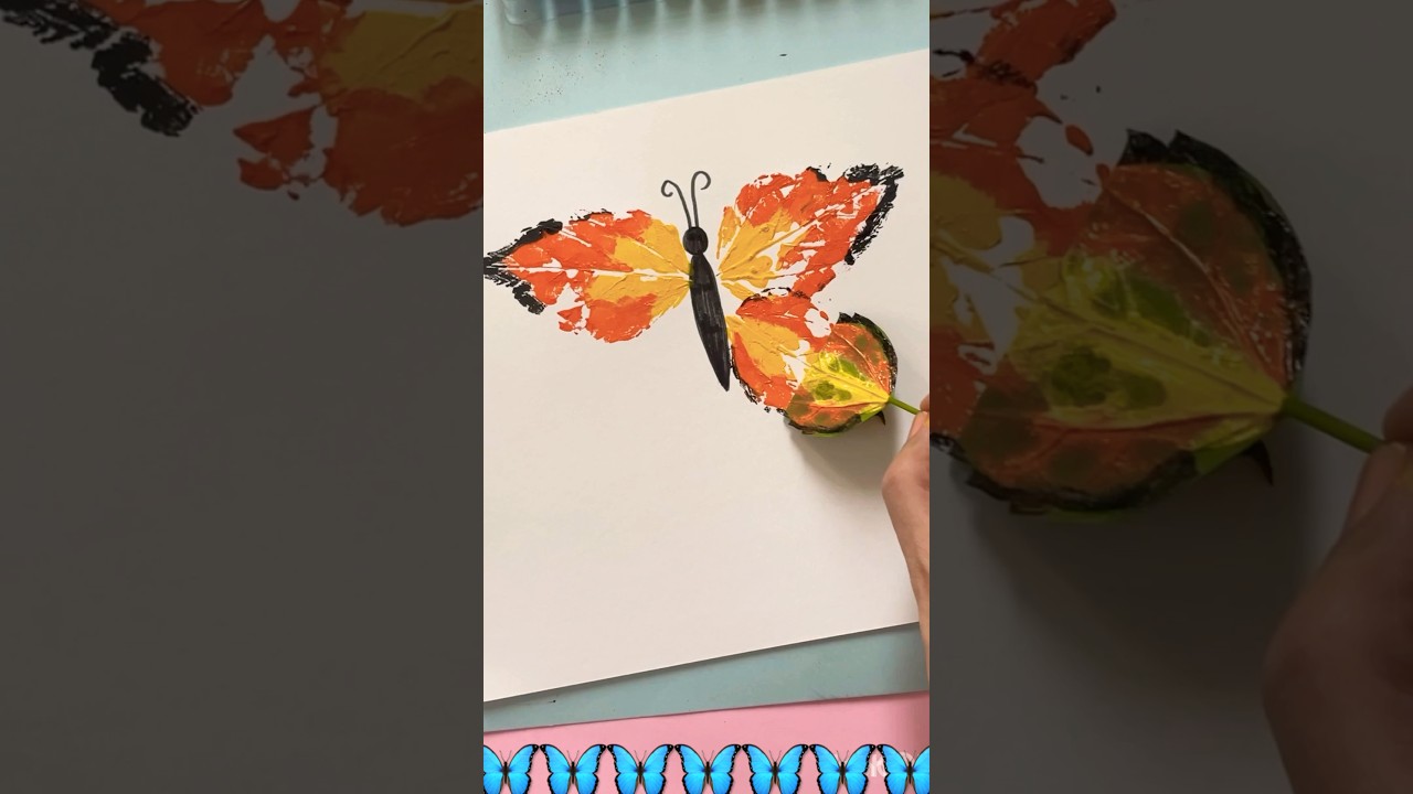 Leaf print butterfly. #butterfly #art #leafart #leaf #easyart #trendingshorts #shortsfeed #instagram