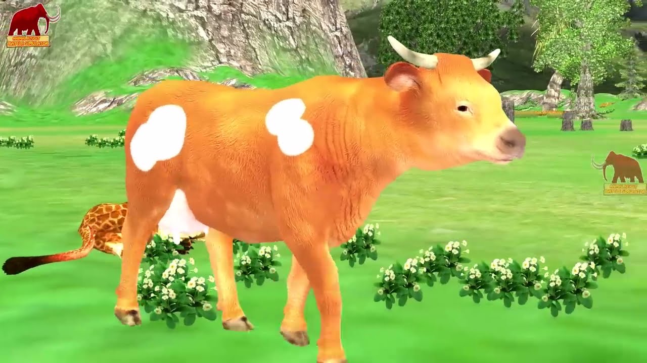 Monster Lion Elephant Fight Tiger Bull, Giant Buffalo, Cow Cartoon Rescue Saved By Woolly Mammoth
