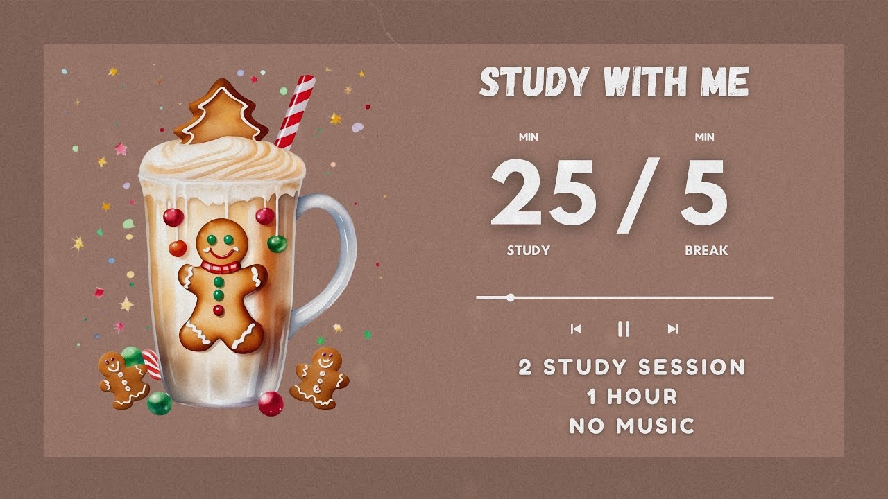 🍪🤎 1 HOUR STUDY WITH ME | 25/5 Pomodoro Timer - No Music
