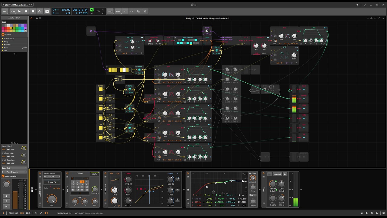 Plinky3 - Algorithmic melodic electronica IDM multi-output patch in Bitwig's Grid - #gridnik