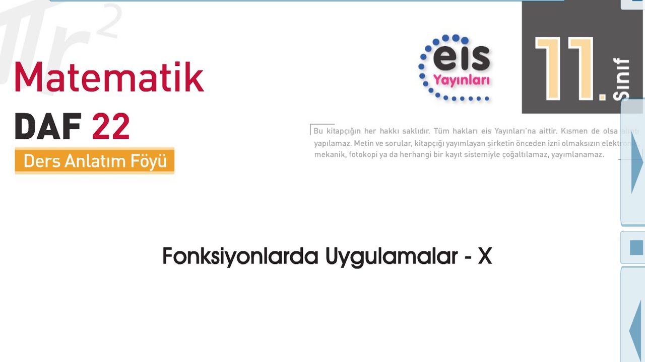 Fonksiyonlarda Uygulamalar, 22. Föy Konu, 11. Sınıf Matematik EİS Daf, x ve y eksen göre simetri