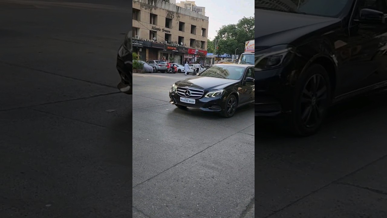 New Mercedes E250 Black 2023 Road Presence Mumbai 