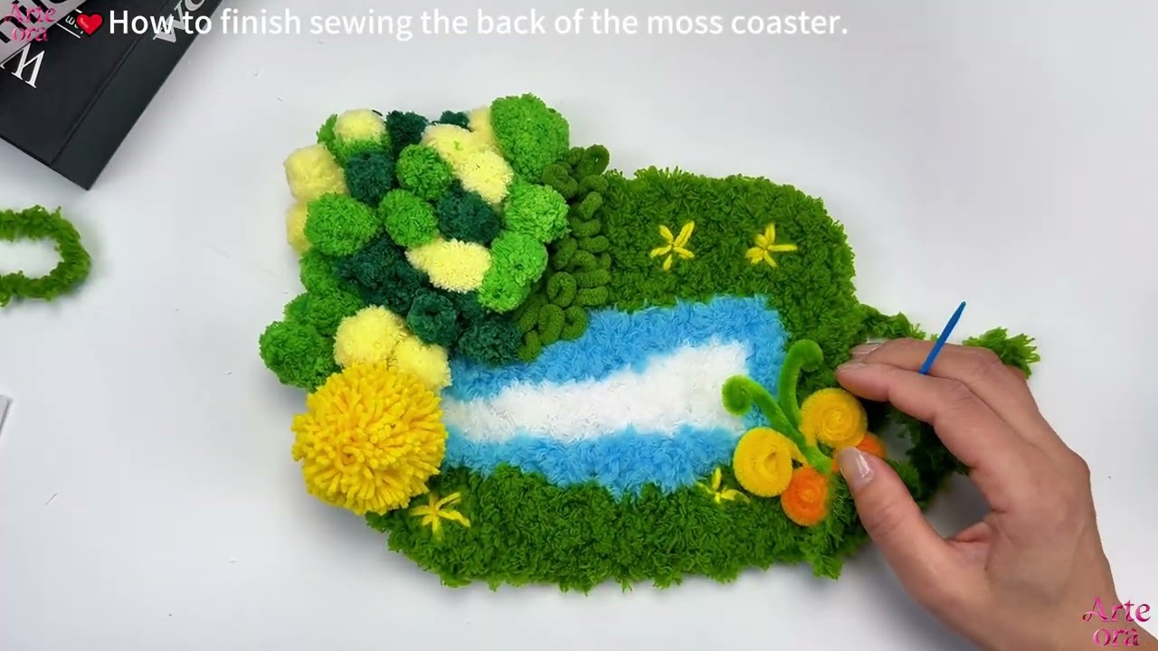part 15 16 How to finish sewing the back of the moss coaster