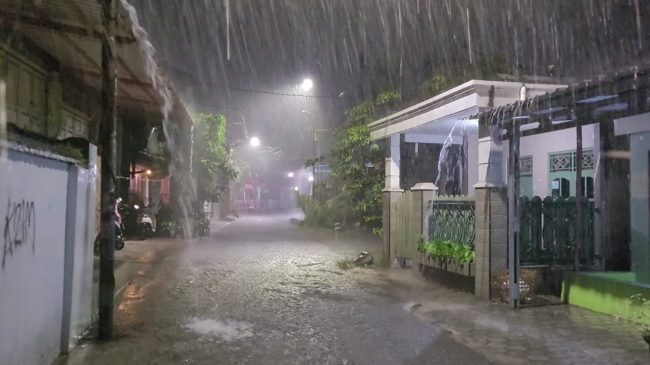 Rain walk night | heavy rain walk in village || heavy rain sounds