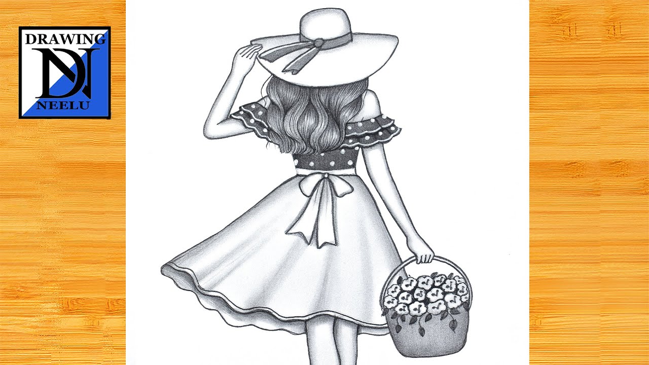How to draw a Girl with Flowers in Basket || Pencil sketch for beginner || Girl drawing || Drawing