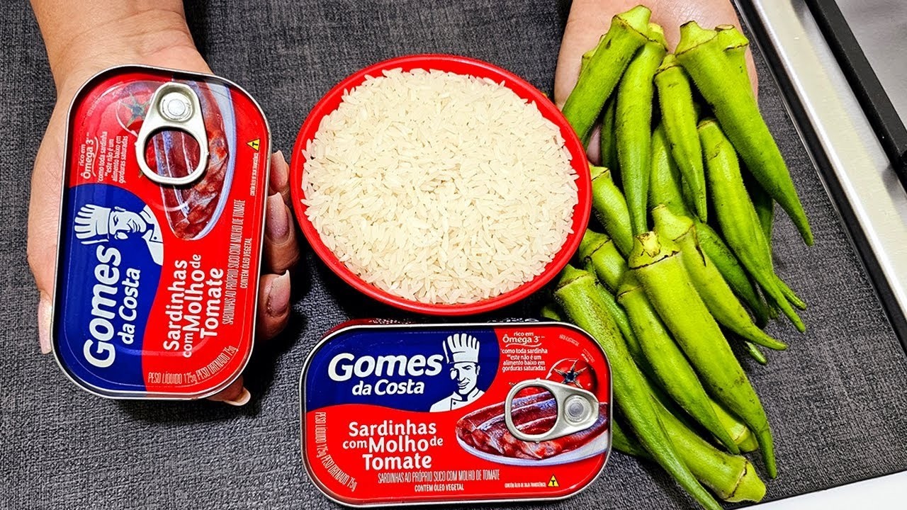 DESSE JEITO VOCÊ NUNCA FEZ 😋ARROZ COM QUIABO E SARDINHA