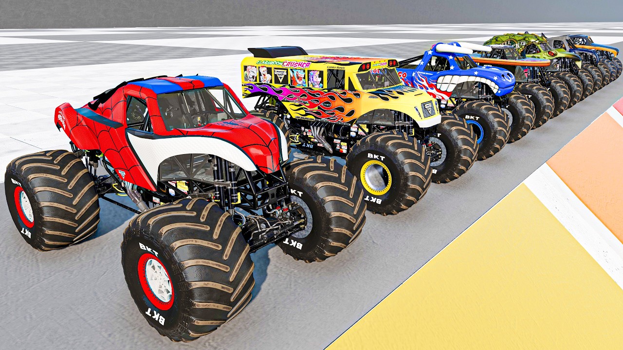 Beam-Monsters Chassis Pack High Speed Downhill Crash Test - Best Mods Monster Trucks