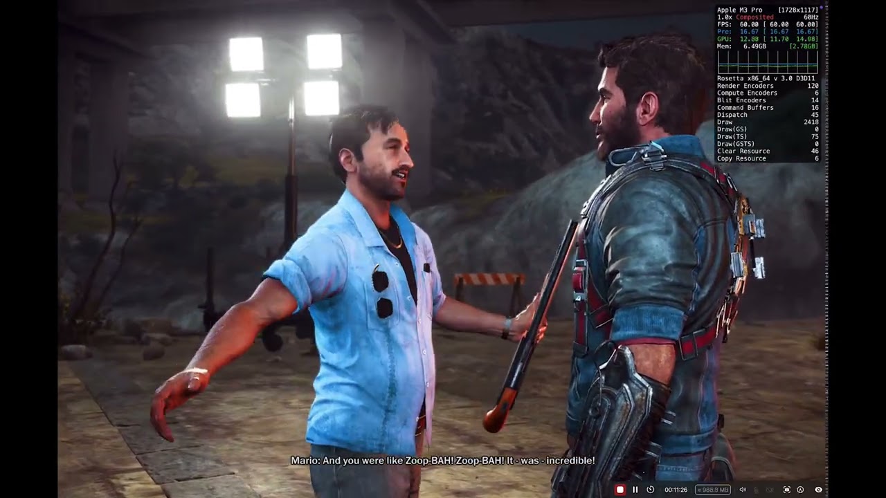 Just Cause 3 on my Macbook Pro M3 Pro using Crossover 26