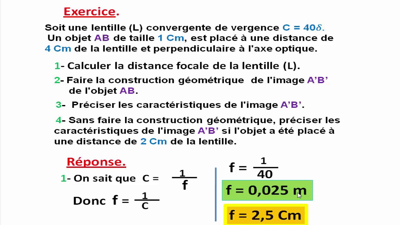 Exercice les lentilles