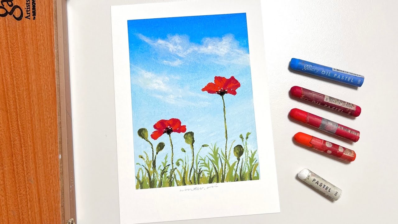오일파스텔로 가을 하늘의 양귀비 그리기🌺| Oil pastel Drawing for beginner