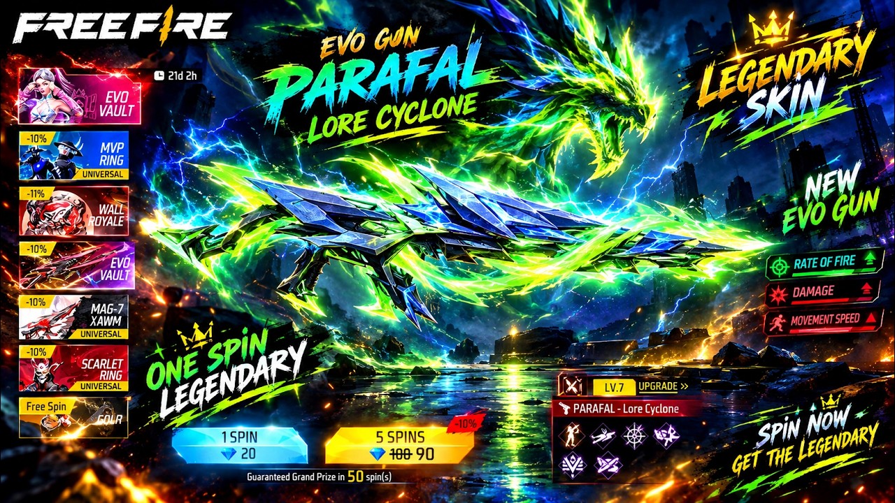 FINNALLY I GOT THE EVO PARAFAL GUN SKIN EVO VAULT SPIN FREE FIRE MAX 4K UHD 120FPS GAMEPLAY...🎧🎮🖥️