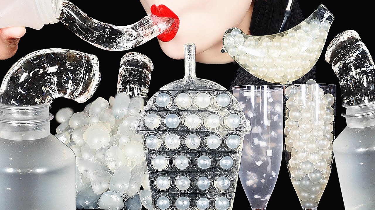 ASMR CLEAR FOODS 투명 디저트먹방, HONEY JELLY, EDIBLE PEBBLES, POP IT, DRINKING SOUNDS 새소리 병 EATING SOUNDS